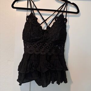 Anemone Black Textured Top